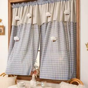 커튼 커튼방 의 침실 프렌치 컨트리 스타일 파란색 체크무늬 공주풍 미니 소형 창문 주방 귀여운 문
