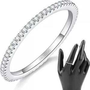 마인드다 14K 골드 도금 큐빅 지르코니아 시뮬레이션 다이아몬드 스태커블 영원 밴드/실버 여성용 링 1.5mm