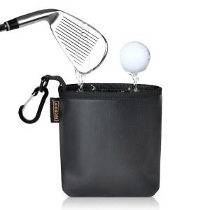 테콤 골프 클럽 및 볼 클리닝 백, 3겹 방수 원단 기술이 적용된 클리너 파우치, 극세사 레이어, 네오프렌, PU 가죽 외장, 탈부착 클립, 골퍼 선물