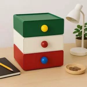 책상위 소품 정리함 미니 서랍 칸막이 그린 아이보리 레드 3p