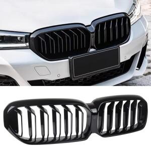 BMW 5 시리즈 G30 G31 F90 LCI 프론트 키드니 범퍼 그릴 듀얼 슬랫 글로스 블랙 530i M550i xDrive 호환용