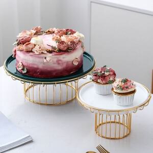 단조된 철제 금색 높은 받침대 세라믹 과일 접시 디저트 테이블 케이크 팬 흰색 녹색 8인치 12 장식호환용