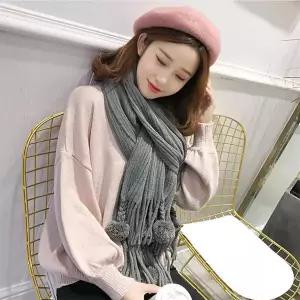 [오너클랜]TBZ 따듯한 방울포인트 니트목도리-그레이 간절기머플러