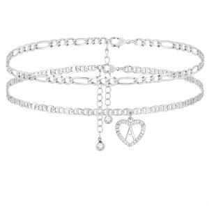 여성용 ABDOT 이니셜 발목 팔찌 2pcs 금도금 핸드메이드 레이어드 레터 하트 피가로 체인 플랫 마리너 발찌 귀여운 여름 해변 발 장신구