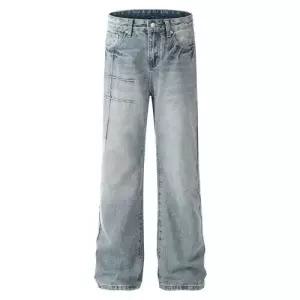 슬송렉샵 화이트 팬츠 남사친 워싱집 부츠컷 펑크 라인 와이드 키작남 일자핏 스몰 스트리트 청바지 데님팬츠 꾹1