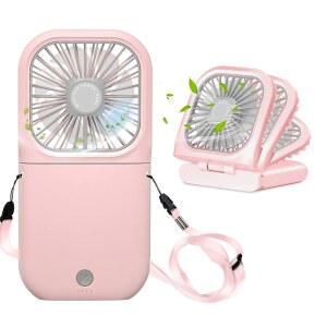 랜야드가 있는 올신 충전식 개인용 선풍기, 0-180 접이식 휴대용 여행용 소형 지갑 사무실 실외용 조용한 책상 선풍기