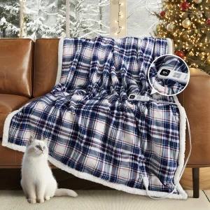 온열 담요 전기 던지기-50 x60 초부드러운 아늑 격자 플란넬 고속 난방 10가지 열 레벨 및 10시간 자동
