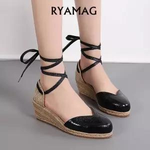 웨지 하이 힐 샌들 통굽 슬리퍼 쪼리 RYAMAG 여성 Espadrilles 럭셔리 플랫폼 여성용 신발 스트리퍼 레이스