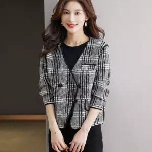 여자 모직 춘추 빈티지 체크 코트 상의 모직코트 쇼트 OP3