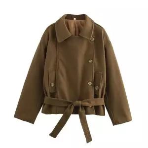 여친 모직 캐주얼 가을 빈티지 코트 긴팔에 벨트 루즈핏 재킷 모직코트 카라 OP3