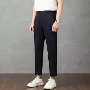 스콕 바지 남사친 여름 캐주얼 배기바지 디자인 얇은 스판 허리둘레 정장바지 가벼운 긴 9부 JEN1