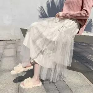 봄치마 망사 캉캉 스위트 베스트쉬폰소재 우먼 매듭 롱스커트 spO5+2lXX