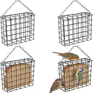 외부 걸이용 수트 버드 피더 4개 헤비 듀티 체인 및 래치가 있는 금속 야생 조류 먹이 케이지 싱글 케이크