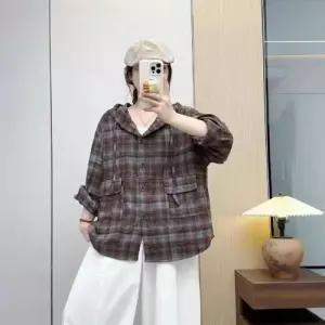 엘럽 여자 후드 카디건 체크 싱글 블레이저 원템1