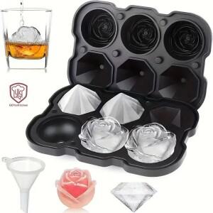 [호환품]다이아몬드 로즈 건 ETC. 모양의 아이스 큐브 금형 식품 등급 실리콘 사각형 메이커 트레이 바 만