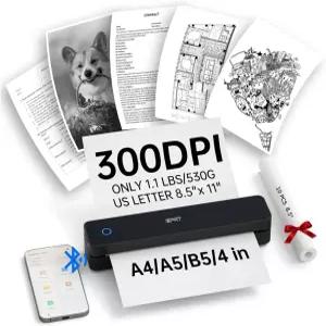 iDPRT 휴대용 감열 프린터 300DPI 잉크 없는 블루투스 소형 모바일 여행 사무실 차량 가정용 무선 지원 8.5
