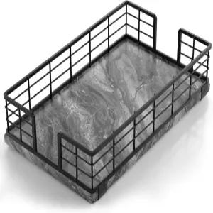 욕실용 위칸 마블 게스트 타월 홀더 트레이 파우더룸 식탁용 냅킨 일회용 종이 핸드 나무 바구니 블랙