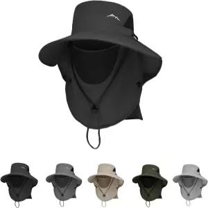 남성용 퀵 드라이 패커블 버킷햇 넥 플랩 자외선 차단 UPF 50+ 선햇 와이드 부니햇 턱 스트랩 포함