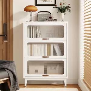 유리문이 있는 AQIMUELE 견고한 목재 보관 캐비닛 3개의 선반 작은 미드 센추리 모던 책장 주방 팬트리