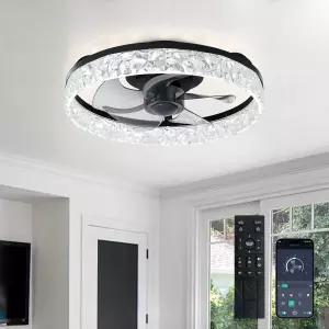조명과 리모컨이 있는 디플리 천장 선풍기 앱 16인치 모던 로우 프로파일 플러시 마운트 - 침실 거실 주방