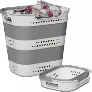 접이식 플라스틱 세탁 바구니 손잡이 대형 42L 휴대용 고무 옷 및 보관을 위한 팝업 저장 용기/정리함 회색