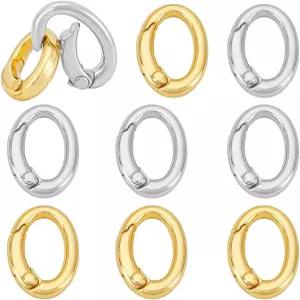 PH PandaHall 12Pcs 타원형 주얼리 클랩스 18K 골드/플래티넘 도금 스프링 링 베일 커넥터 카라비너 스냅