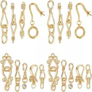 PH PandaHall 18K 금도금 황동 고리 걸이 클래스 S 토글 18pcs 9 스타일 주얼리 걸쇠 엔드 커넥터 클로저