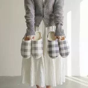 파스텔 체크 털슬리퍼 거실용 방한화 5컬러 따뜻한 실내화 겨울덧신