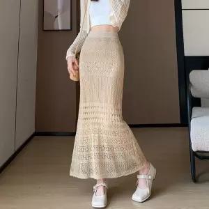 니트 머메이드롱스커트 밴딩 크로쉐 레이스 치마