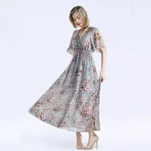 시원한 꽃무늬 패턴 롱기장 로맨틱 랩 원피스 (HSJ-WFCF40D)