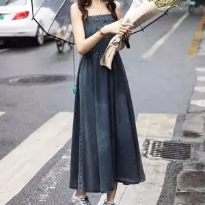 빈티지 데님롱원피스 나시드레스 청치마 민소매원피스 (HSJ-WFI30BI)