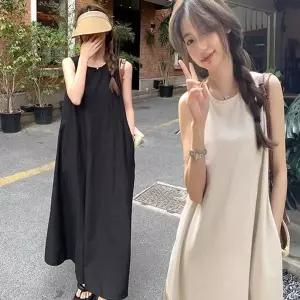 여성 여름 시원한 민소매 나시 A라인 롱 원피스 (HSJ-WE892C7)