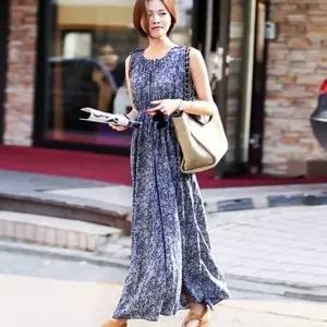 여성 바다 외출 휴양지 패션 허리 라인 민소매 원피스 (HSJ-WFAADDF)