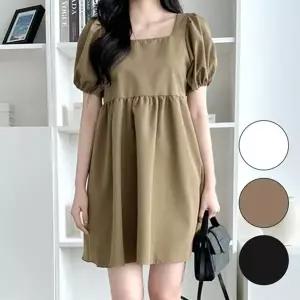 퍼프 원피스 여자 스퀘어넥 반팔 A라인 미니 스커트 (HSJ-WEE8ED1)