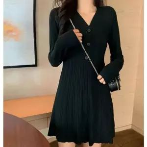 슬림핏 예쁜 여성 브이넥 A라인 긴팔 미니 원피스 (HSJ-WD513BC)
