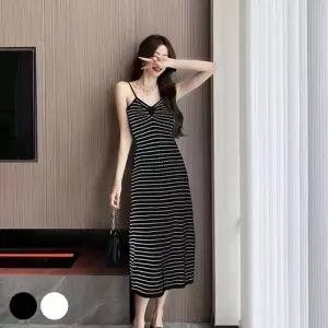 끈나시 잔스트라이프 원피스 (HSJ-WF5512B)