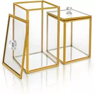 뚜껑이 있는 ZOOFOX 2팩 사각 유리 약병 조리대 보관 및 정리용 욕실 배니티 캐니스터 면봉 메이크업