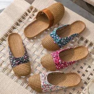 준캡 거실실내화 왕골슬리퍼 등나무꽃리본