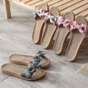 준캡거실실내화 왕골슬리퍼 꽃나비리본
