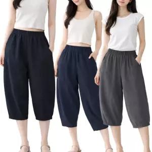 여성 시원한 항아리바지 7부 밴딩팬츠 주머니 절개라인 데일리 여름팬츠