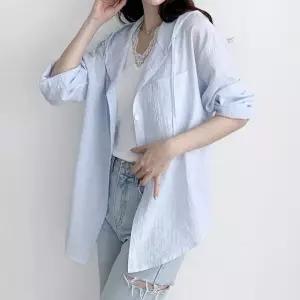 여성 봄 여름 쿨 스트라이프 후드 셔츠 자켓 남방 NB0119S 빅사이즈 루즈핏