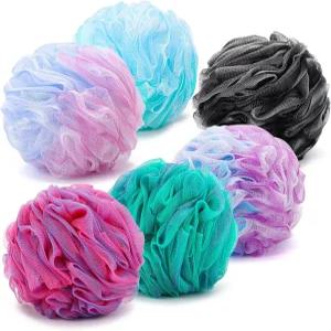 6팩 목욕 수세미 스펀지 100g/pc XXL 대형 메쉬 파우치 샤워 각질 제거 바디 스크러버 스크런치