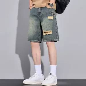 샤오원샵 팬츠 남자 데님 하계 빈티지 청반바지 찢어진 반바지 일자 키작남 5부 꾹2