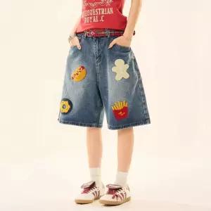 샤오원샵 남친 팬츠 데님 여름 빈티지 와이드 반바지 자수 일자 포테이토 버거 키작남 타월 청반바지 5부 꾹2