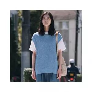 Diems 부클 크로셰 조직 니트 베스트_블루 오버핏_LKVVB61NSL 711419