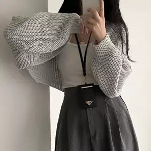 여자 3컬러 볼륨소매 크롭기장 심플 숏가디건 볼레로 (HSJ-WFJUZW0)