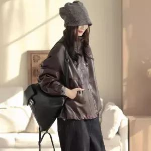 루타꽁몰 여자 봄 잠바 코트 하이넥 빅사이즈 점퍼 스트링 야구 PU가죽 HO1
