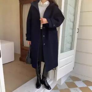 루타꽁몰 여성용 하프 모직 캐주얼 후드 코트 야구 포켓 싱글 현 잠바 HO1