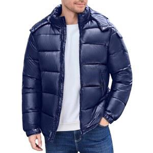 유송걸 남성 반짝이는 패딩 재킷 블랙 방수 후드 아우터 집업 겨울 코트