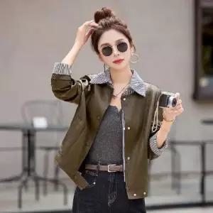 여자 가을 투피스 페이크 가죽 자켓 코트 슬림핏 PU 재킷 OP3